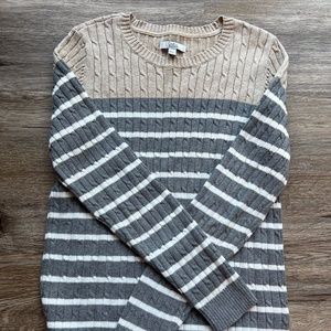 Croft and Barrow Gray, Tan, and white striped long sleeve sweater
